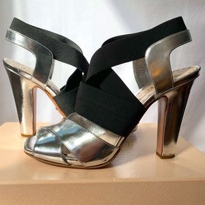 Prada Leather Elastic Heeled Sandal 39